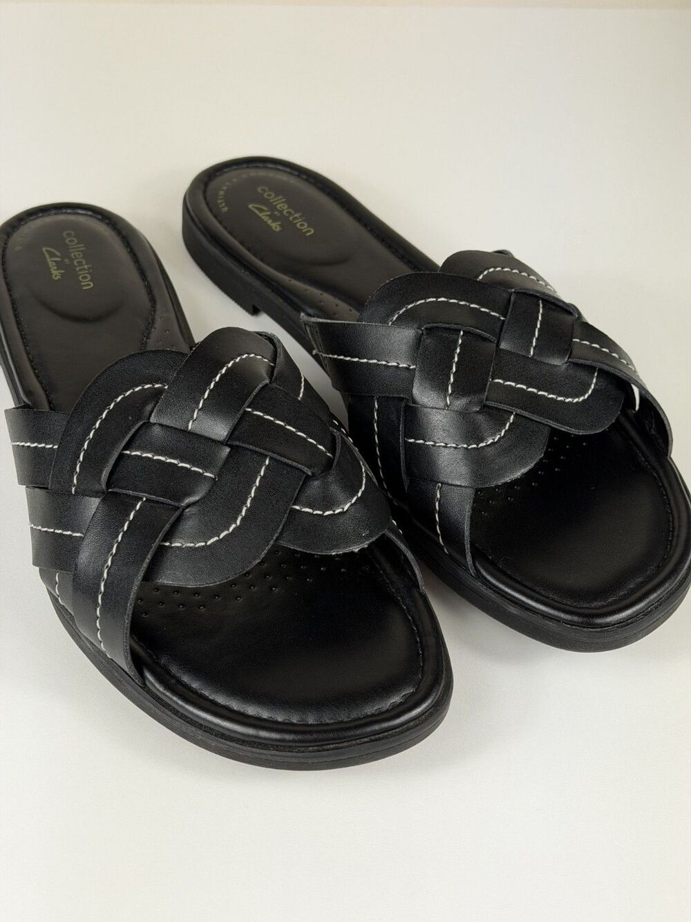 Clarks Collection Women's Slide Sandals Size 9 Black Woven Comfort Sandals - Picture 10 of 10
